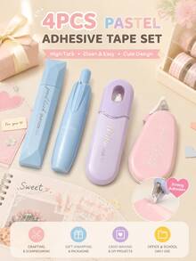 4 piezas de rollos de cinta adhesiva de doble cara de color macaron lindo, herramienta de papelería adhesiva fuerte para scrapbooking, planificador, envolver regalos, hacer tarjetas de felicitación y manualidades DIY - Talla única - Ver 4