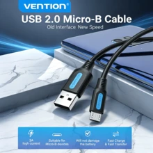 VENTION Micro USB 傳輸線 3A 60W 快充 480Mbps USB 2.0 數據同步線 - 黑色 - 查看 1
