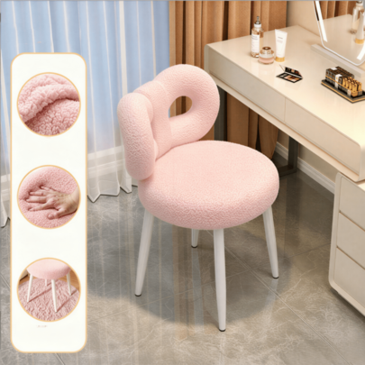 1 Sgabello da camerino – Sgabello da camerino/sedia da ufficio con schienale in pelle scamosciata – adatto per ufficio o soggiorno – portata massima 90 kg – seduta – grigio/bianco/rosa