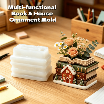 Molde multifuncional para libros y decoración del hogar, soporte para velas de aromaterapia de resina y yeso, adorno decorativo para el hogar, portabolígrafos, jarrón, maceta, casa de libros acogedora, curativo y reconfortante, regalo de San Valentín, Navidad, vacaciones, regalo de cumpleaños, hecho a mano DIY, producto original