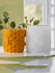 1pc Silicone Bee & Flower Embossed Honeycomb Cylinder Mold, DIY Aromatherapy Candle Plaster Decor Craft Gift Making Mold, Insect Theme Round Mold - A-White - View 5