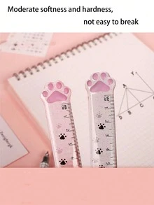 1/2pcs Creative Cat Paw 15cm Ruler Student Stationery Measuring Ruler Transparent Plastic Ruler - Random Color - View 3