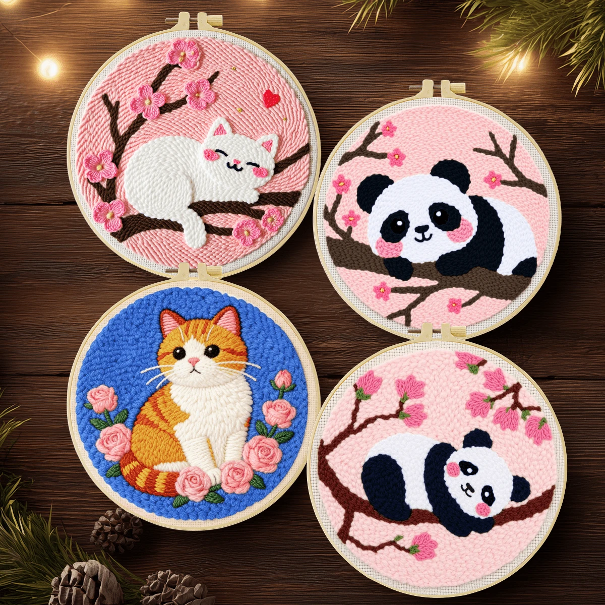 Set Sulam Jarum Tusuk DIY untuk Pemula, Termasuk Jarum Tusuk, Benang, Instruksi, Cincin Sulam, dan Kain Pola Pra-cetak, Hewan Lucu, Cocok untuk Dekorasi Rumah dan Hadiah, Pencetakan Datar 2D, 20X20cm (7,87X7,87 Inci)