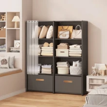 5-Layer Double Column Portable Wardrobe Cabinet With Translucent Dust Cover, Easy Assembly Space Saving Storage Shelf For Clothes Books Sundries - Black Double-row 5-tier Wardrobe - View 2