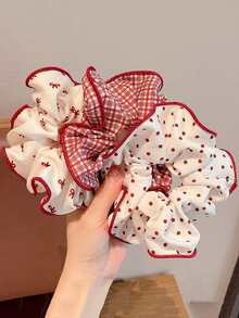 3/5pcs 11cm High Elasticity Scrunchies, Red Polka Dot/Plaid/Bow Pattern, Women's Hair Accessories, Suitable For Daily Wear - Hair Tie - View 12