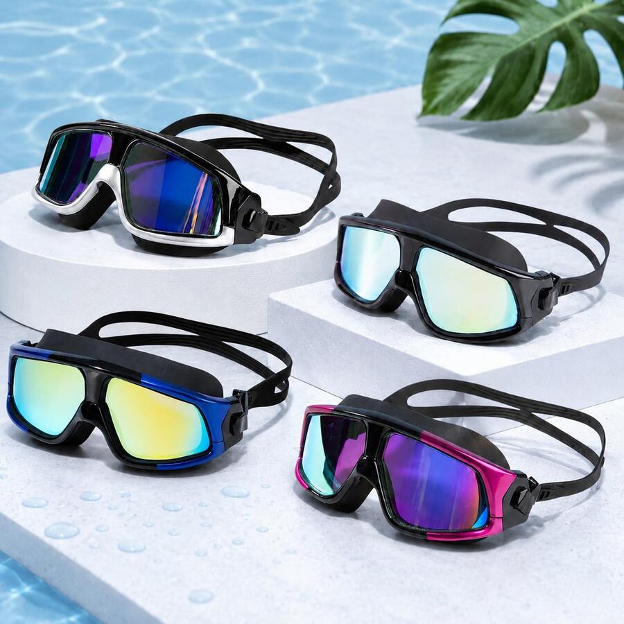 High Definition Seven-Color Swim Goggles, Unisex Swimming Goggles, Colorful Mirror Lens, Wide Field Of View, Comfortable Fit, Adjustable Sports Swim Goggles - Black - View 1