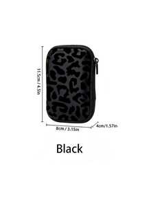 Black Leopard Print EVA Hard Shell 4.3 Inch Compact Storage Box - Travel Protective Storage Bag, Suitable For Electronic Accessories, Earphones, Hard Drives And Data Cables; Anti-Drop Zipper Pouch (Storage Box Only) - Multicolor - View 11