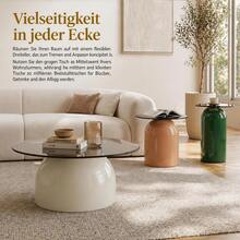 Juego de 3 mesas de centro redondas con vidrio templado marrón y estructura de acero carbonizado con aspecto de nogal, adecuadas para salas de estar, dormitorios, cafeterías y muchos otros entornos. - Gris + Verde + Beige claro + Metal - Ver 3
