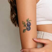 1 pieza Pegatina de tatuaje temporal impermeable y resistente al roce de PVC con patrón realista de arándano, adecuada para uso diario - Multicolor - Ver 3