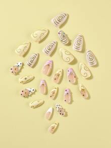 24pcs Colorful Press On Nails Bling Flash False Nails Fake Nails Medium Nails Press On Almond Shape Press On Nails Manicure Set Includes 1sheet Adhesive Tabs & 1pc Nail File Suitable For Everyday Wear - 彩色 - 查看 3