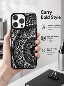 Street Punk Gothic Letter Phone Case Compatible With Iphone 17 16 15 14 13 12 11 Pro Max, Monochrome Black White Doodle Abstract Script Graffiti Repeat All Over Matte Black Frame Shockproof TPU Phone Shell - Black - View 6