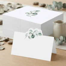 50 بطاقة مكان زفاف قابلة للطي مخصصة، تصميم بحافة ذهبية وخضرة، ديكور طاولة الزفاف، حفلة العروس وحفلة العزوبية والاستقبال والذكرى السنوية وديكور الفعاليات، لوازم إعداد الطاولة من الورق الفاخر - B - مشاهدة 3