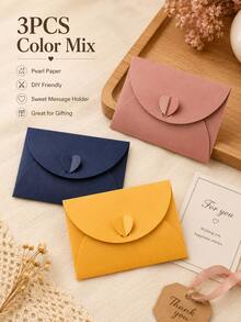 1pc Heart Buckle Envelope, Matte Pearlescent Paper Mini Card Envelopes, Multi-Color DIY Letter Storage Pouch, Holiday Gift Greeting Card Packaging Stationery Supplies - Multiple Styles - View 4