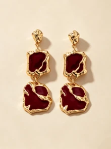 1 Pair Vintage Asymmetric Geometric Enamel Pendant Earrings, Elegant And Sophisticated, Suitable For Women's Daily Wear, Dating, Banquet, Vacation - Irregular Earrings - View 1