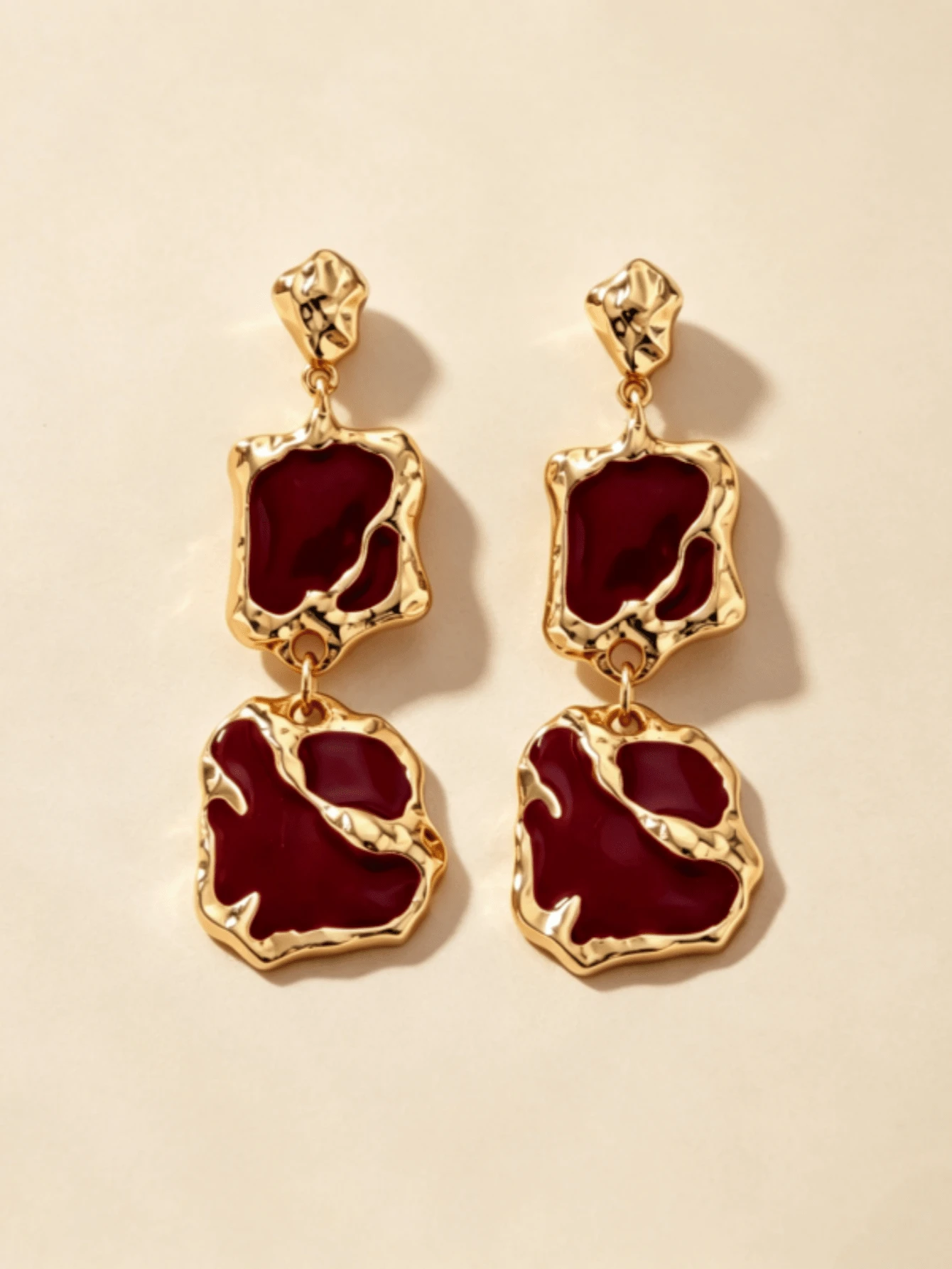 1 Pair Vintage Asymmetric Geometric Enamel Pendant Earrings, Elegant And Sophisticated, Suitable For Women's Daily Wear, Dating, Banquet, Vacation - Irregular Earrings - View 1