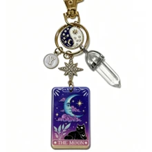 1pc Vintage Moon Black Cat Tarot Card Keychain With 26 Letter Charms, Crystal Sun Moon Star Personalized Backpack Pendant - Multicolor - View 16