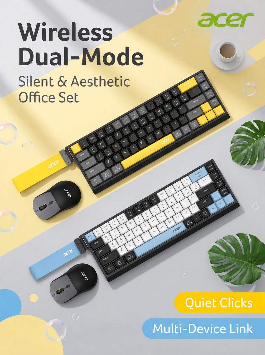 Acer Wireless Dual-Mode Keyboard And Mouse Combo, Scissor-Switch Silent Rechargeable Bluetooth Office Keyboard And Mouse Set - View 1