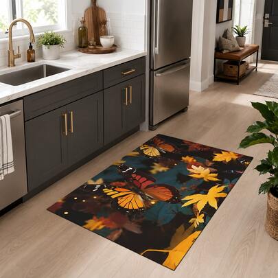 1pc Butterfly Maple Leaf Pattern Printed Diatomaceous Earth Kitchen Mat, Absorbent Kitchen Floor Mat, Kitchen Rug, Sink Front Mat, Suitable For Kitchen, Bathroom, Entryway, Hallway, Laundry Room And Home Decor