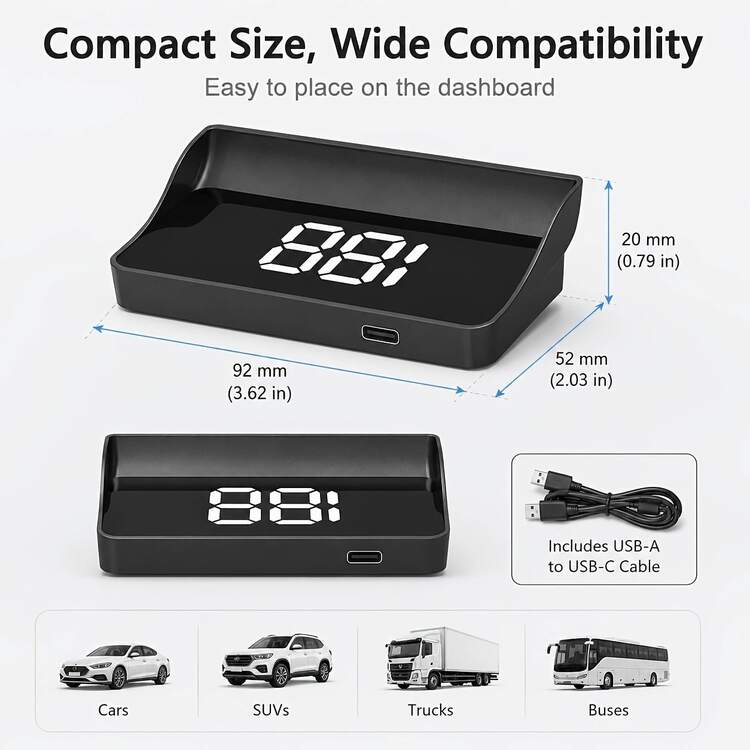 YNF GPS White Smart HUD Head-Up Display System, Integrated GPS+Beidou High-Definition Navigation, 10Hz High Refresh Rate, Type-C Interface Plug And Play, Only Supports Km/H - W1 - View 6