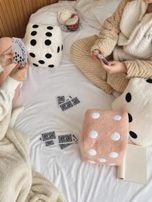 1pc 3D Dice Shaped Throw Pillow, Soft Fluffy Plush Minimalist Decorative Square Pillow, Fuzzy Sofa Cushion, Suitable For Living Room And Bedroom Aesthetic Home Decor - White - View 4