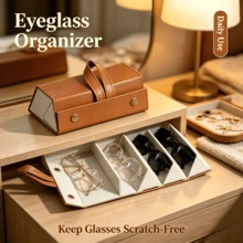 1PC Foldable 3 Slot Travel Glasses Case, PU Leather  Organizer, Hanging Eyewear Holder, Portable Protective Bag For Travel Outdoor Dorm - Brown - View 1
