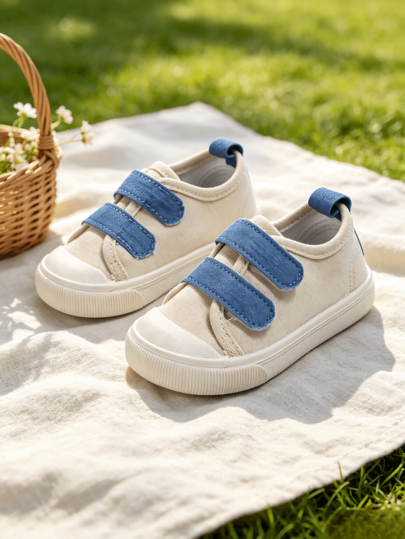 Boys' Blue Colorblock Canvas Casual Shoes, Simple Versatile Preppy Style, Comfortable Breathable Cloth Sneakers For Spring Travel, Outings And Daily Wear