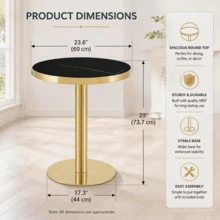 Modern Round Side Table With A Gold Stainless Steel Frame, Marble-Effect Top For Living Room, Luxury Side Table With A Sturdy Base. - 白色+MDF+金屬 - 查看 4
