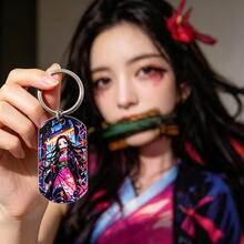 1 pieza Llavero con etiqueta impresa a color de Demon Slayer de anime, anillo de metal de acero inoxidable, colgante para bolso, regalo para fans - Multicolor - Ver 11