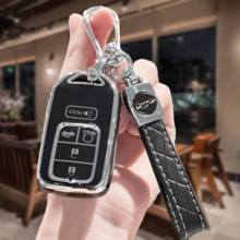 適用於汽車鑰匙遙控器與鑰匙殼套組，附PU鑰匙掛繩，保護您的汽車鑰匙，柔軟TPU鑰匙遙控器保護殼，鑰匙夾，適用於Accord、Civic、CRV、Pilot、Edge、Odyssey，智慧遙控鑰匙保護殼，禮品 - A - 查看 5