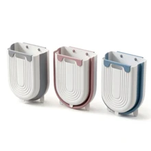 Foldable Wall-Mounted Kitchen Trash Can, No-Drill Hanging Waste Basket, Minimalist Space-Saving Compost Bin For Kitchen Cabinet, Sink, Bathroom, Multiple Colors Available: Gray, Pink, Blue (Slight Color Difference Is Normal) - Multicolor - View 5