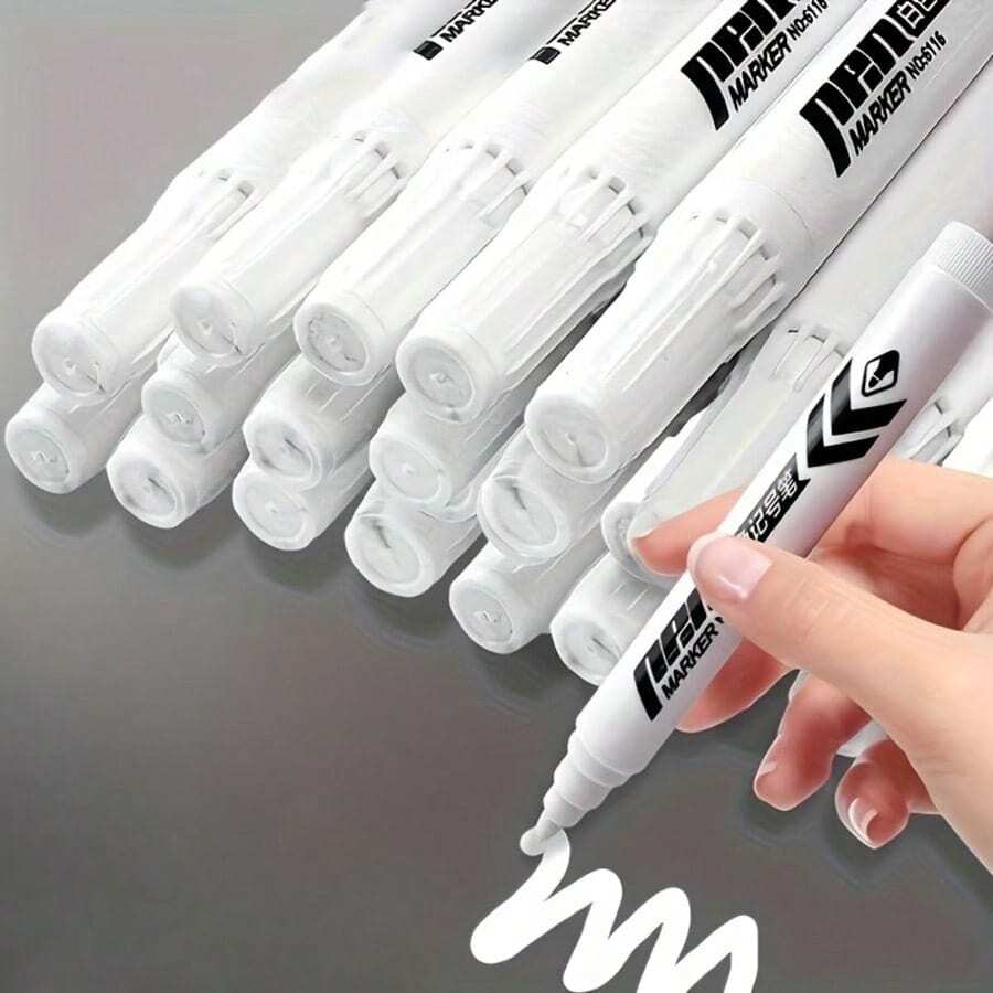 5/10pcs White Marker Pens - Neutral Ink - Suitable For Calligraphy, Labeling, Office And Art Supplies, Artistic Creation - Rectangle - View 1