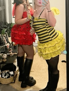 Women Halloween Insect Costumes Cute Bee Ladybug Dress And Wings Headband Set For Cosplay Party Outfits - Red-m - View 2