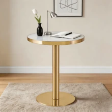 Modern Round Side Table With A Gold Stainless Steel Frame And Marble-Look Top For The Living Room, Luxury Side Table With A Sturdy Base. - 白色+金色+MDF - 查看 9