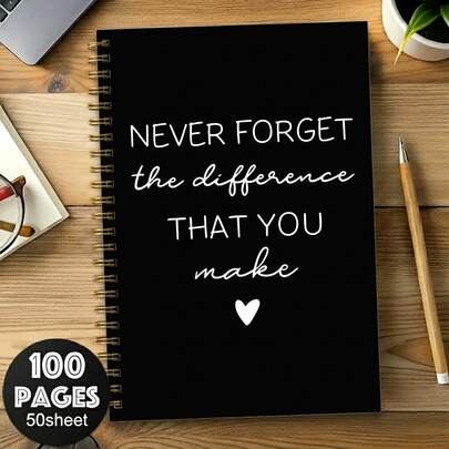 1pc 5.5x8.3 Inch Spiral Notebook, "Never Forget The Difference You Made" Inspirational Journal, Minimalist Black Cover Notebook, Thank You Gift For Teacher/Colleague/Boss, Retirement Farewell Keepsake