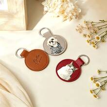 Custom Pet Photo Keychain, Personalized Name Keyring, PU Leather Cat & Dog Commemorative Gift, Round Metal Keychain, Aesthetic Collar Pendant, Perfect Birthday Gift For Pet Lovers, Adjustable Anti-Loss Collar Pendant Accessory - Multicolor - View 6