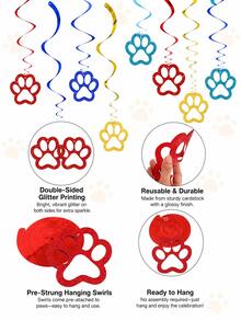 12pcs Colorful Glitter Paw Print Spiral Hanging Decorations, Paw Print Pet Birthday Party Hanging Decor, Dog Birthday Party Ceiling Hanging Decor, Photo Backdrop, Photo Booth Props And Theme Celebration Supplies - Multicolor - View 6