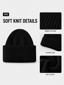 Women's Winter Knitted Beanie, Soft Warm Elastic Cuffed Hat, Comfortable Ribbed Skull Cap, Suitable For Cold Weather Outdoor Casual Wear - 2-in-1 - View 4