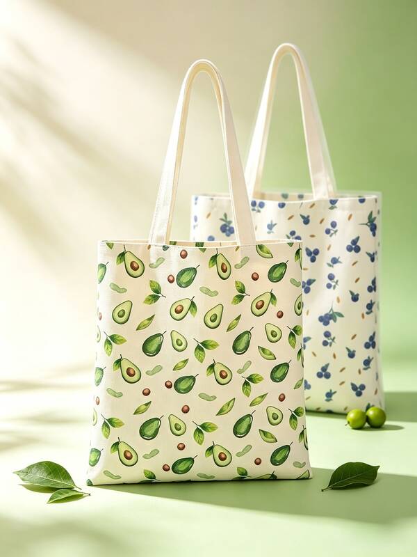 1 pieza Bolso tote ligero estilo niña para temporada de regreso a clases, bolso de mano con estampado de aguacate y arándano estilo Ins de verano pintado a mano, para vacaciones/compras/escuela, bolso de hombro para ir al trabajo, asequible, duradero y de moda. Regalo del Día del Maestro/Graduación, regalo de cumpleaños, adecuado para pareja-niño-mamá