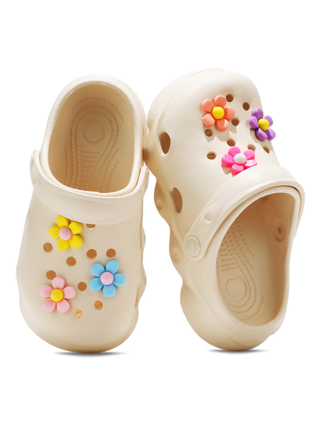 HOEASE Casual Breathable Clog Shoes For Girls, Quick Drying Lightweight Garden Clogs For Indoor Outdoor Shower Pool, Non-Slip Summer Beach Slides - Beige - View 1