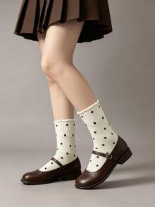 1/6 Paar minimalistische einfarbige Socken mit kleinen Polka Dots, süßem Rüschenrand, vielseitig und bequem, mittelhoch - Verschiedenfarbig - Übersicht 8