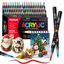12/24/48/60 Colors Professional Artist Marker Set, With Soft Brush Tips And Fine Sketching Tips, 168 Soft Tips In Total, Easy For Painting, Doodling And Layering. Straight Tube Liquid Acrylic Markers, Suitable For Stones, Glass, Ceramics, Easter Eggs. Great Gift For Family And Friends! Back To School Gift - Multicolor - View 1