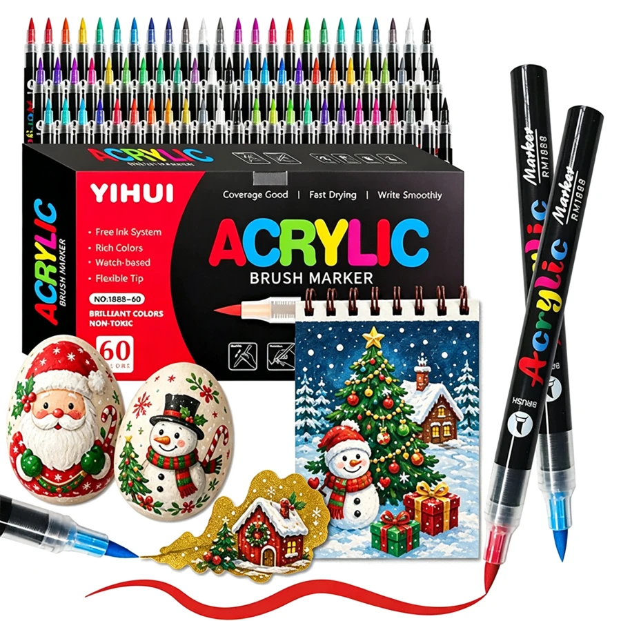 12/24/48/60 Colors Professional Artist Marker Set, With Soft Brush Tips And Fine Sketching Tips, 168 Soft Tips In Total, Easy For Painting, Doodling And Layering. Straight Tube Liquid Acrylic Markers, Suitable For Stones, Glass, Ceramics, Easter Eggs. Great Gift For Family And Friends! Back To School Gift - Multicolor - View 1
