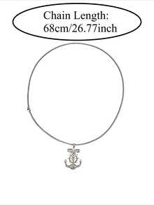 1pc Vintage Nautical Anchor Cross Pendant Necklace, Unisex, High-Quality 304 Stainless Steel Chain, Retro Pirate Ship Wheel Cross Necklace, Neutral Punk Hip Hop Sailor Jewelry, Fade-Resistant Waterproof Beach Accessory Gift - Silver - View 2