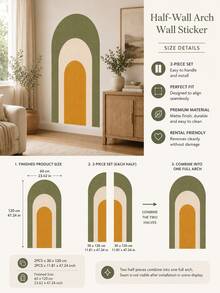 SUPSTICKER 1 Set Vintage Bohemian Style Layered Arch Peel And Stick Wall Decal, Removable PVC Wall Sticker, Suitable For Living Room, Nursery And Bedroom, 2 Sizes - 2pcs - View 16
