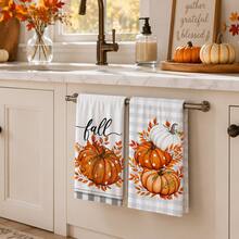 2/4/6/8pcs Pumpkin Pattern Kitchen Towel Set, Machine Washable Absorbent Dish Cloths & Decorative Hand Towels, Suitable For Autumn, Thanksgiving, Halloween Kitchen And Home Decor - Multicolor - View 3