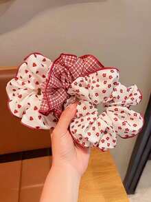 3/5pcs 11cm High Elasticity Scrunchies, Red Polka Dot/Plaid/Bow Pattern, Women's Hair Accessories, Suitable For Daily Wear - Hair Tie - View 1