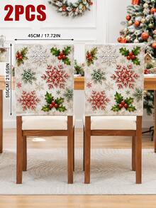 4pcs Christmas Snowman Print Chair Back Covers, Winter Berry Snowflake Dining Chair Back Covers, Suitable For Dining Room, Kitchen, Home Gathering And Christmas Decoration - Multicolor - View 7