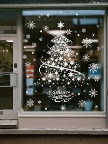 2sheets/Set Merry Christmas Oversized Silver Christmas Tree Pattern Window Cling Sticker, Reusable Glitter PVC Decal For Holiday Display, Suitable For Glass, Walls And Doors, Waterproof PVC, Cartoon Theme Glass Door Decor With Static Cling - A - View 3