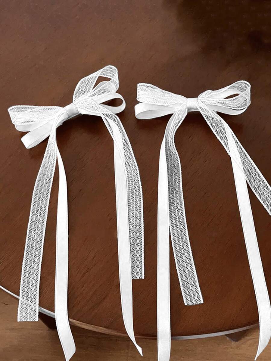 2pcs Lace Ribbon Bow Hair Clips, Women's Hairband And Ponytail Hair Clips Decoration, High-End Hair Accessories