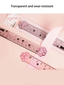 1/2pcs Creative Cat Paw 15cm Ruler Student Stationery Measuring Ruler Transparent Plastic Ruler - Random Color - View 4